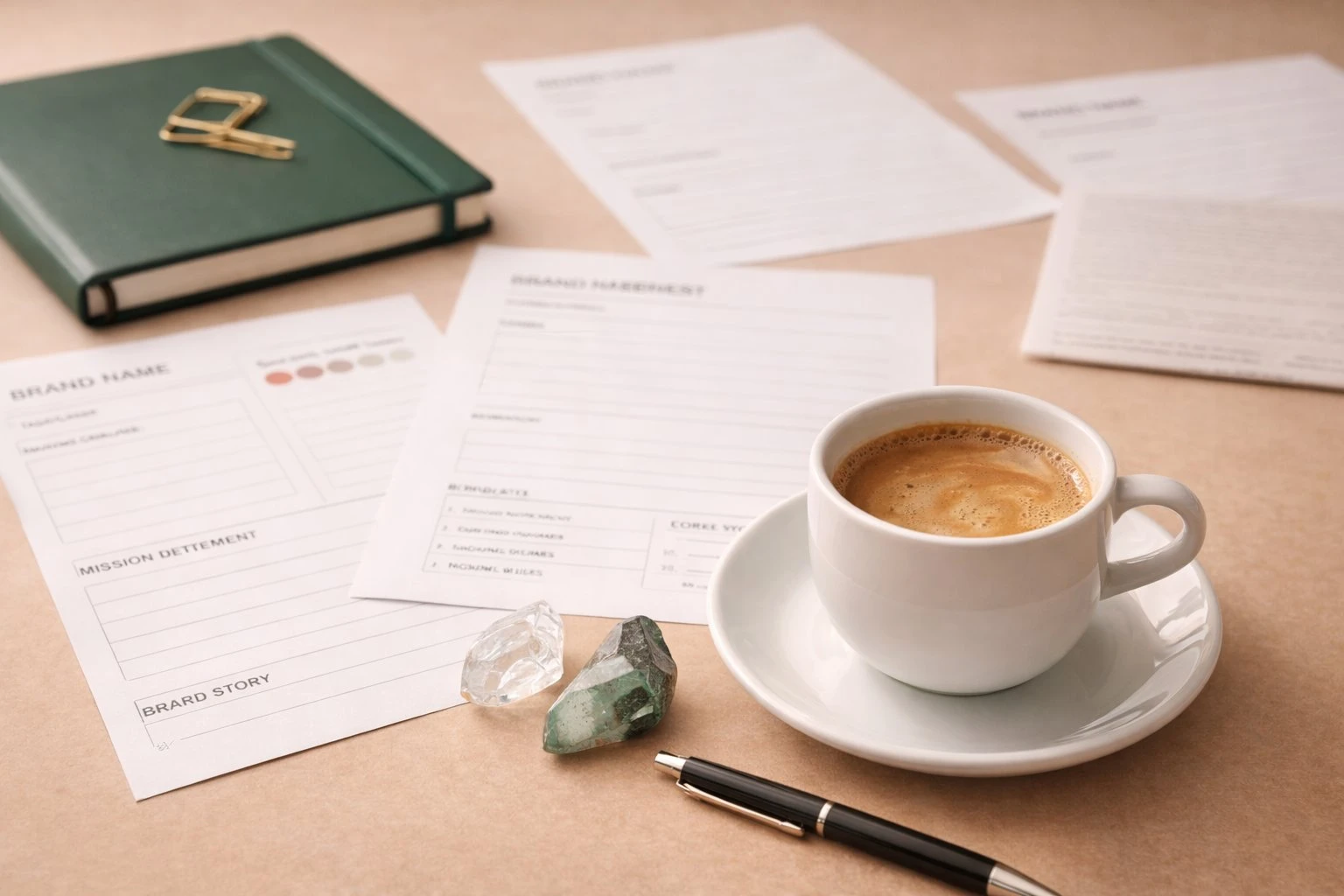 Brand planning worksheets and coffee